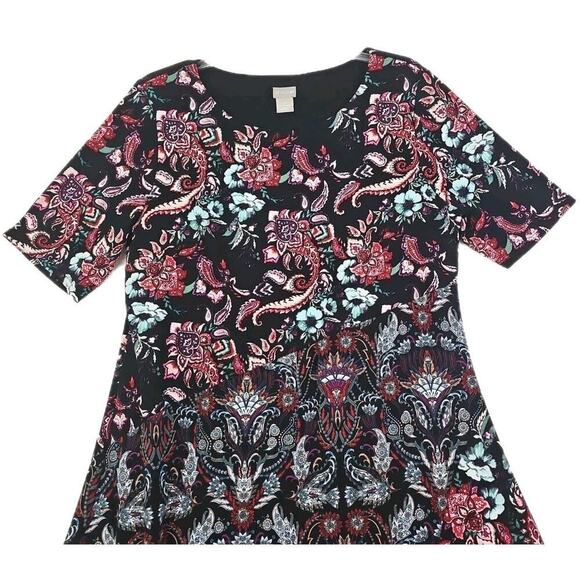 Chico’s ~Woman Size 2 (US 12)~ Black/Red Floral Print Short Sleeve Midi Dress. - Picture 11 of 13